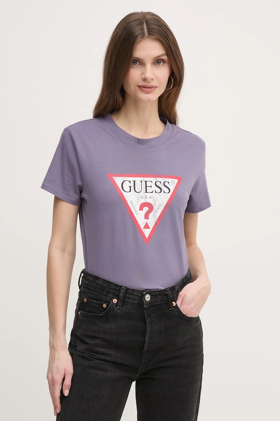 Guess t-shirt bawełniany nadruk fioletowy W2BI69.K8FQ1