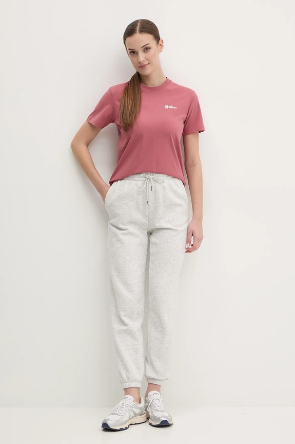 Pamučna majica Jack Wolfskin 1808352 roza SS25
