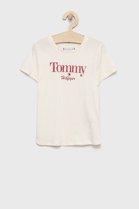 Tommy Hilfiger t-shirt bawełniany dziecięcy nadruk beżowy KG0KG06821.9BYY