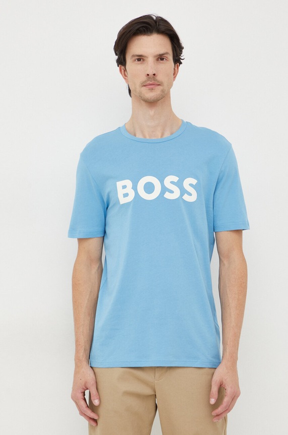 Bavlnené tričko BOSS BOSS CASUAL Thinking 1 potlač modrá 50481923