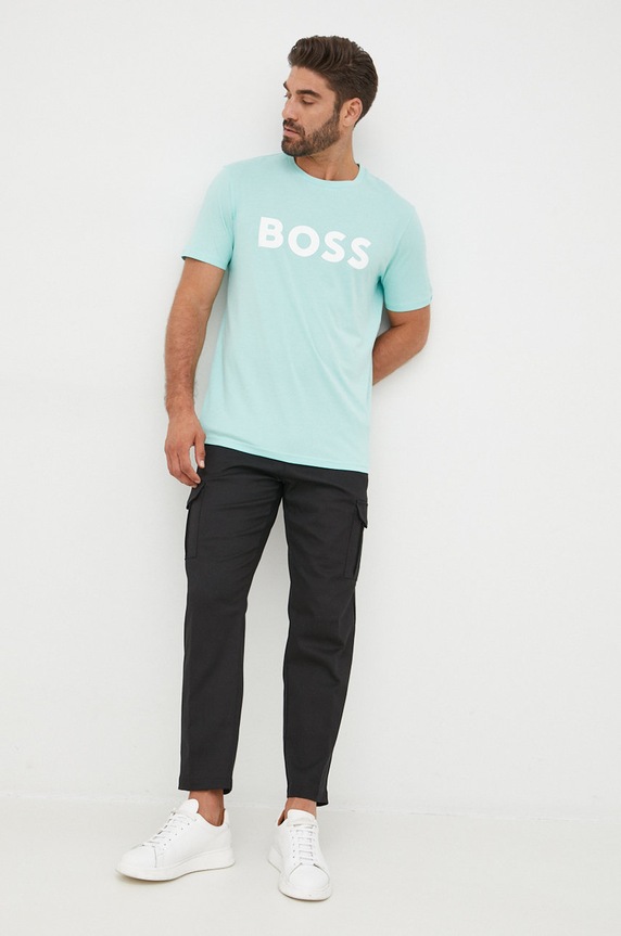 BOSS t-shirt bawełniany Thinking 1 50481923 zielony AW25