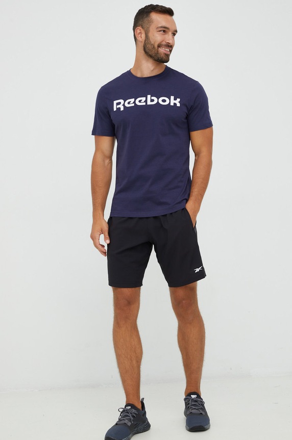 Памучна тениска Reebok GN5378 тъмносин AW22