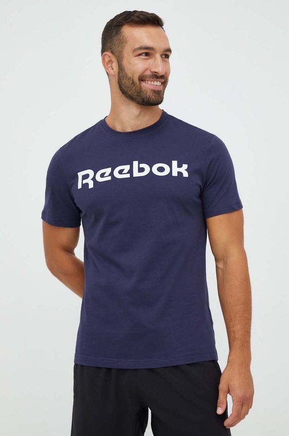 Памучна тениска Reebok тъмносин GN5378