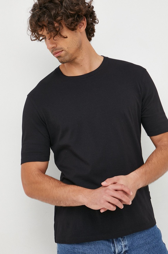 Sisley t-shirt bawełna czarny 3I1XS101J.100