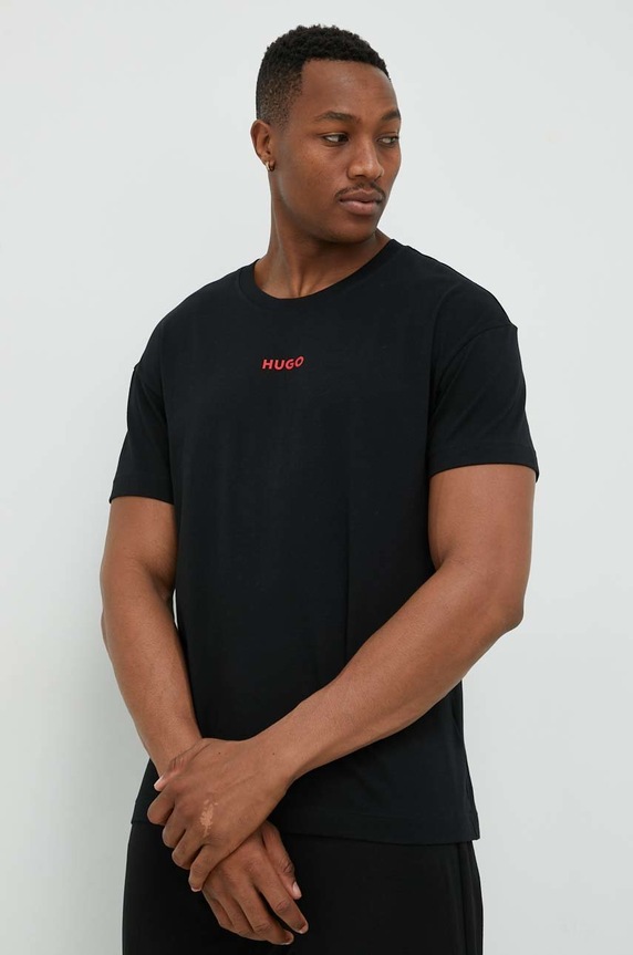 HUGO t-shirt z elastanem czarny 50480246