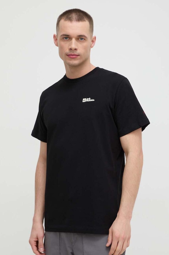Βαμβακερό μπλουζάκι Jack Wolfskin Essential βαμβάκι μαύρο 1808382