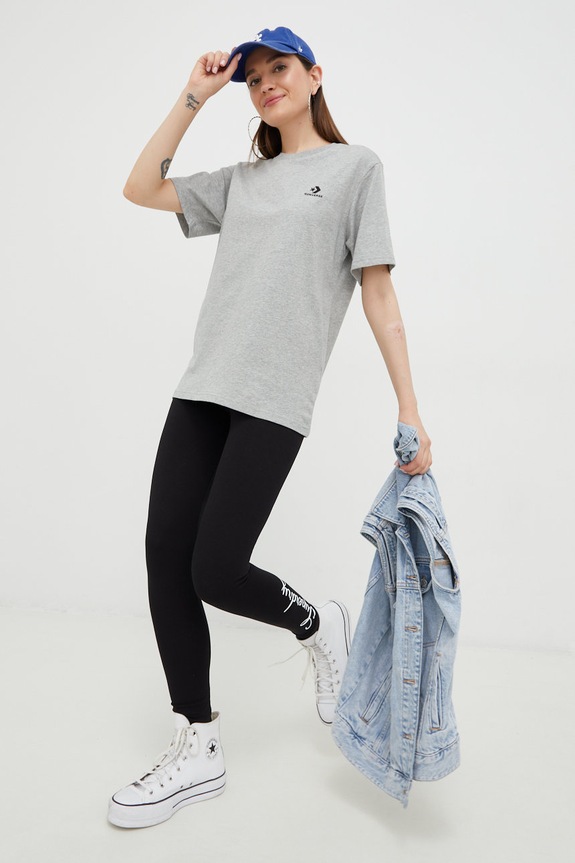 Βαμβακερό μπλουζάκι Converse 10023876.A05 γκρί SS23