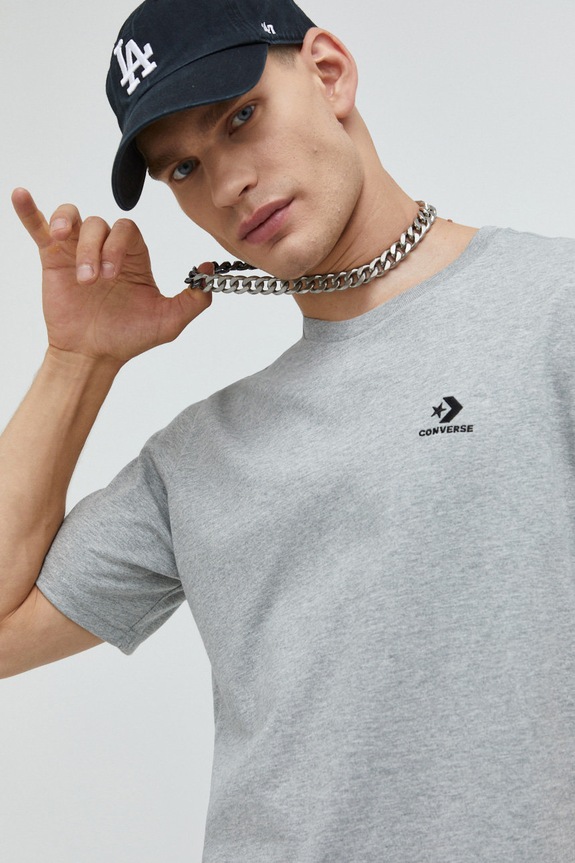Βαμβακερό μπλουζάκι Converse 10023876.A05 γκρί