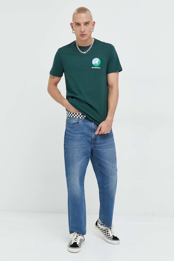 Oblečenie Bavlnené tričko Kangol KAF22UTS220 tyrkysová