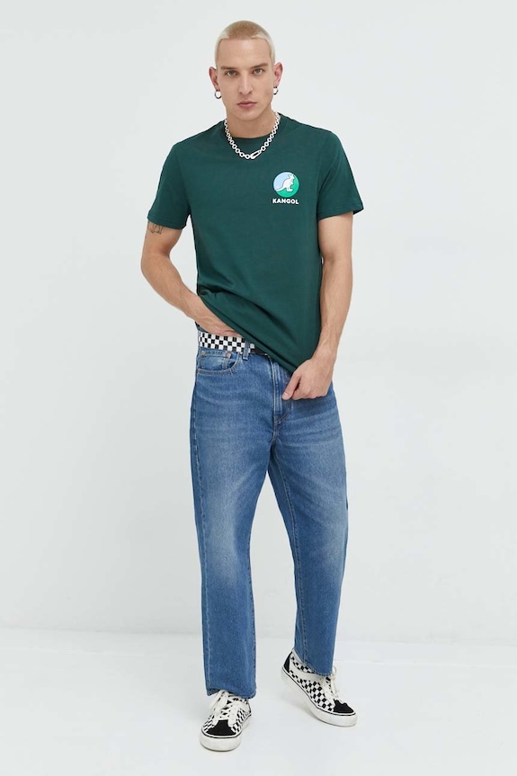 Oblečenie Bavlnené tričko Kangol KAF22UTS220 tyrkysová