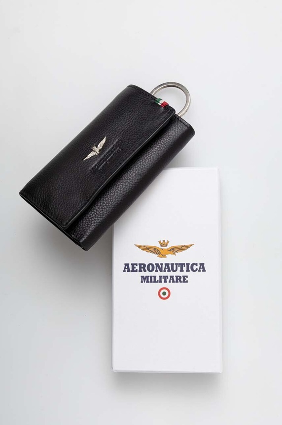 Aeronautica Militare portachiavi in pelle nero AM108
