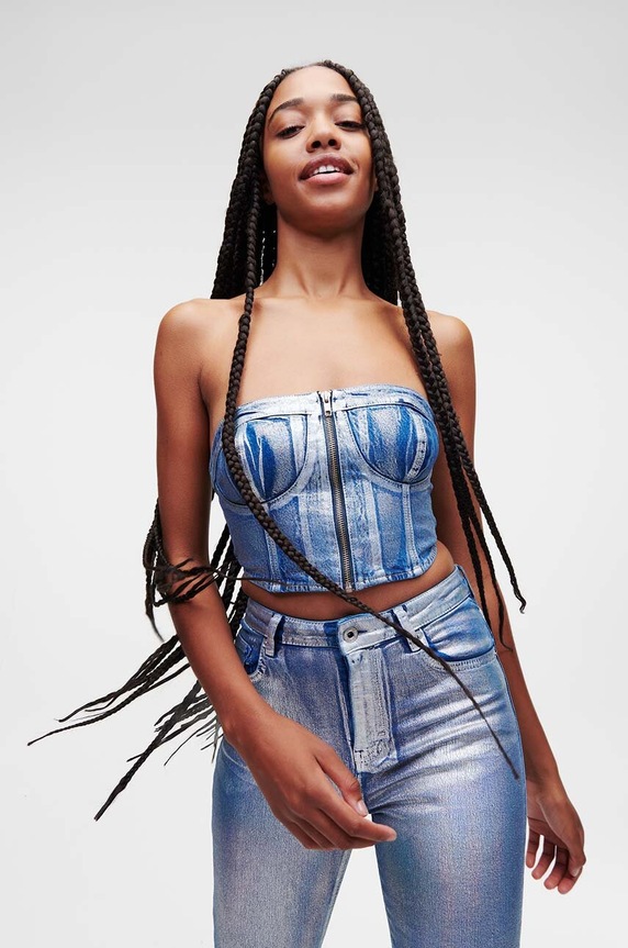 Karl Lagerfeld Jeans top z elastanem niebieski 235J1603