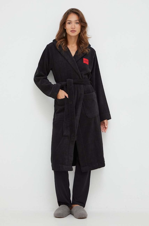 HUGO halat TERRY_HOODED GOWN bumbac negru 50502744