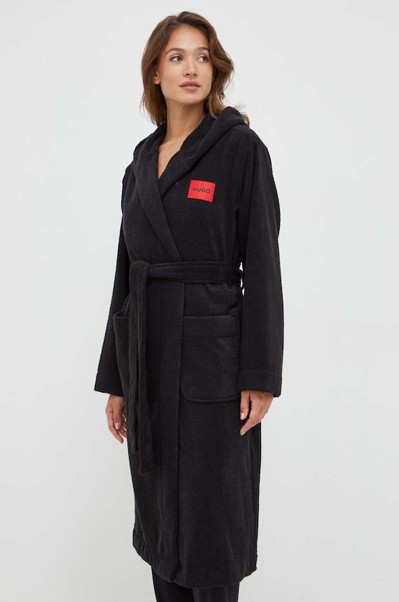 HUGO halat TERRY_HOODED GOWN 50502744 negru AW25