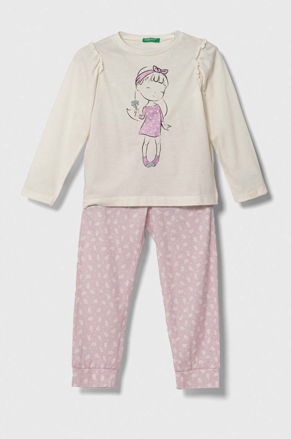 Παιδική πιτζάμα United Colors of Benetton εμπριμέ μπεζ 3Y5E0P04U.G.SEASONAL