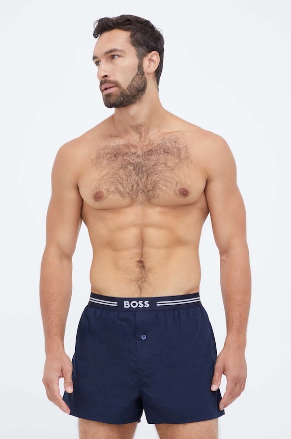 Bavlnené boxerky BOSS 3-pak 3P Woven Boxer jednofarebný modrá 50480034