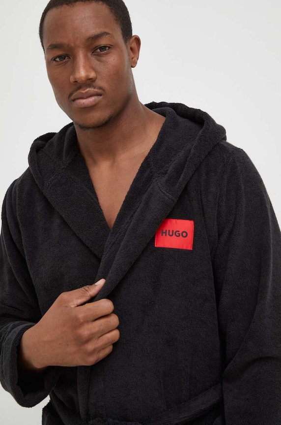 HUGO halat Terry Gown Hooded tricotaj negru 50503029