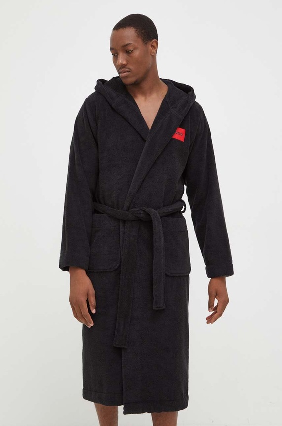 HUGO halat Terry Gown Hooded 50503029 negru AW23