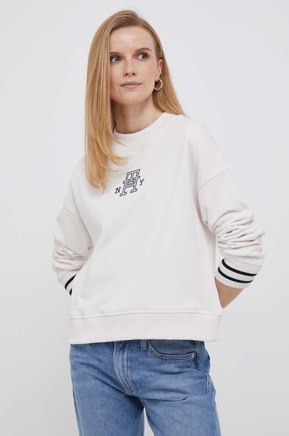Tommy Hilfiger bluza bawełniana aplikacja beżowy WW0WW39369
