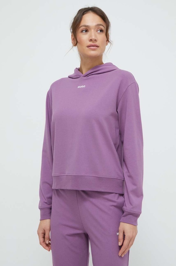 HUGO bluza lounge SHUFFLE_HOODIE z kapturem fioletowy 50490594