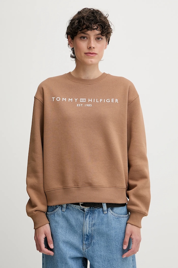 Mikina Tommy Hilfiger bez kapucne hnedá WW0WW39791