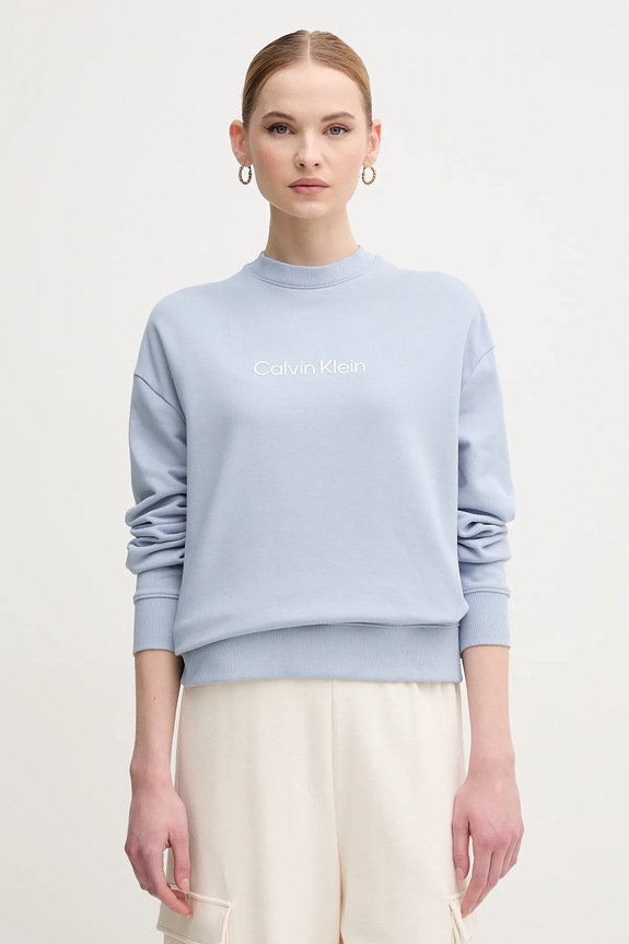 Bavlněná mikina Calvin Klein bez kapuce modrá K20K205450