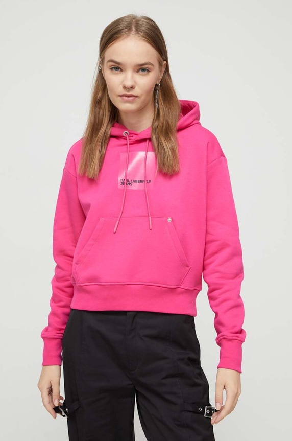 Μπλούζα Karl Lagerfeld Jeans με κουκούλα ροζ 236J1801