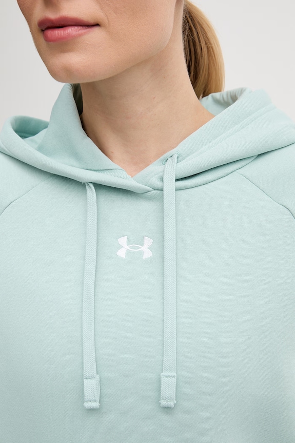 Under Armour μπλούζα με κουκούλα γυναικεία με βαμβάκι UA Rival Fleece 1379500 τιρκουάζ