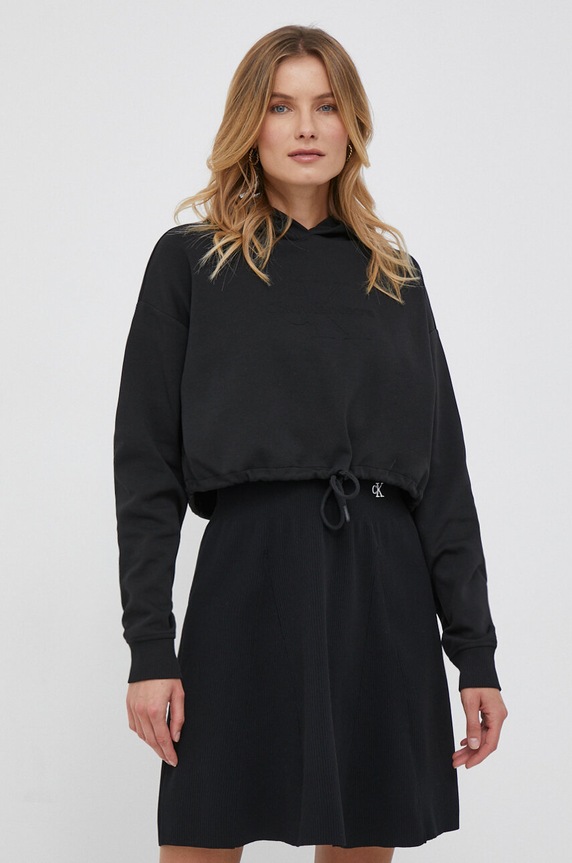 Mikina Calvin Klein Jeans s kapucí černá J20J221929