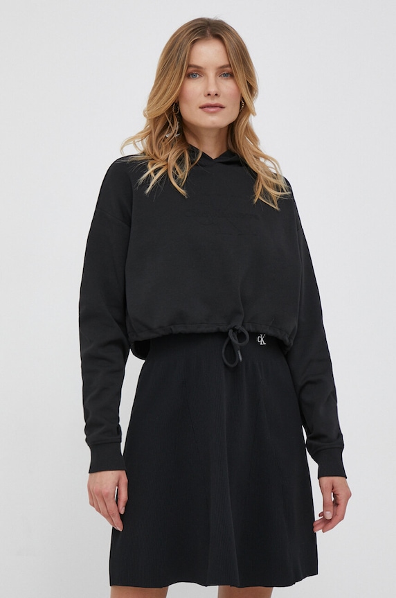 Mikina Calvin Klein Jeans s kapucí černá J20J221929