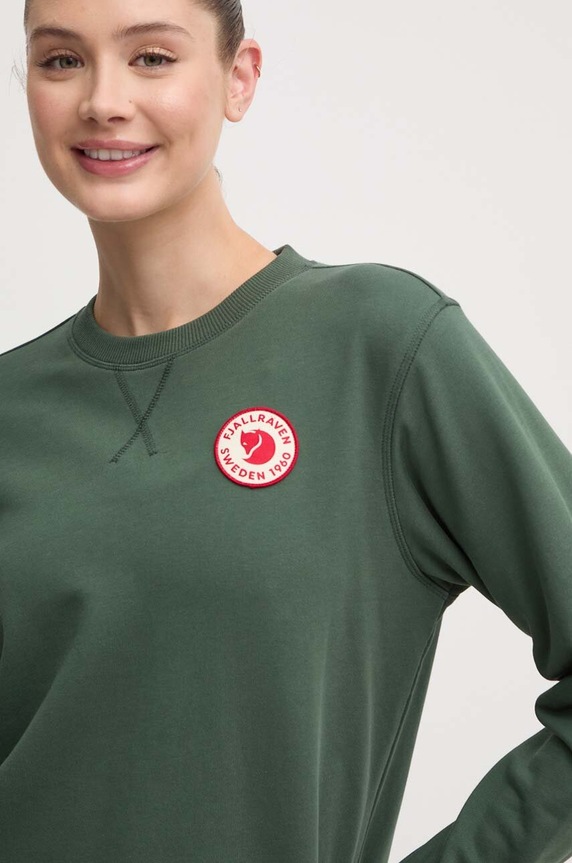 Памучен суичър Fjallraven 1960 Logo Badge Sweater тюркоазен F87230.679