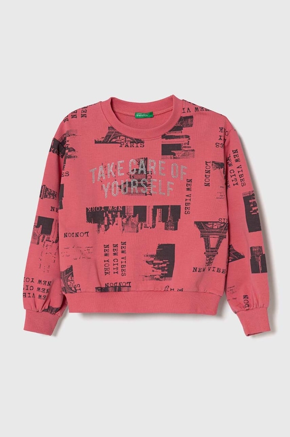 Dětská mikina United Colors of Benetton bez kapuce růžová 321VC10GK.G.SEASONAL
