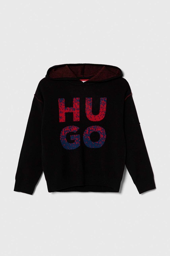 Детски суичър HUGO с качулка черен G25149.114.150