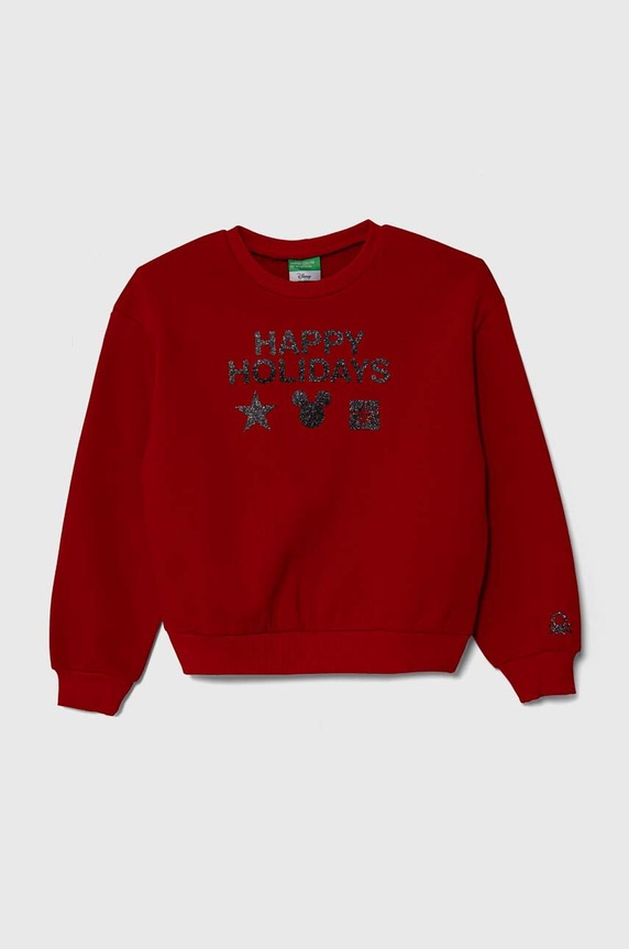 Dětská mikina United Colors of Benetton x Disney bez kapuce červená 3J73C10GJ.G.SEASONAL