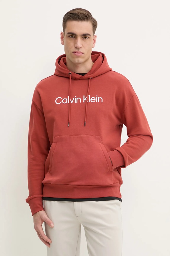 Bavlněná mikina Calvin Klein s kapucí oranžová K10K111345