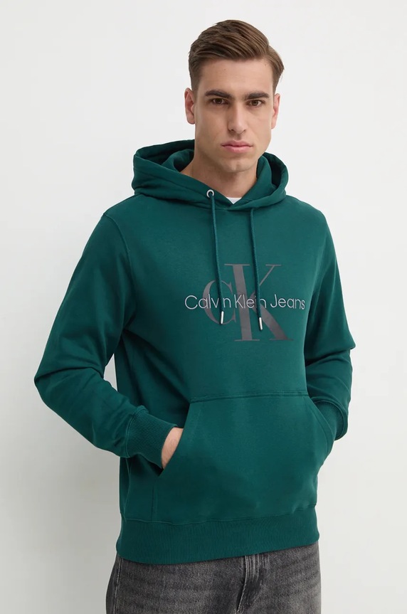 Bavlněná mikina Calvin Klein Jeans nášivka zelená J30J320805