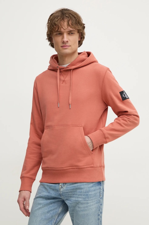 Calvin Klein Jeans bluza bawełniana z kapturem pomarańczowy J30J323430