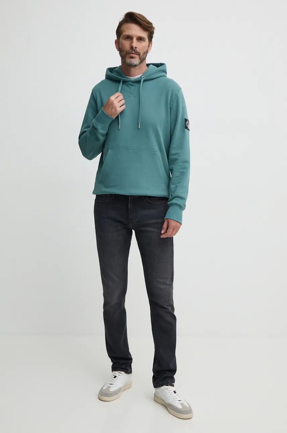 Bavlnená mikina Calvin Klein Jeans J30J323430 tyrkysová AA00