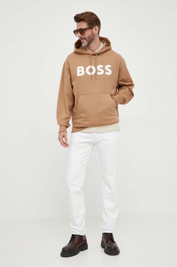 Bavlnená mikina BOSS 50496661 béžová AW23