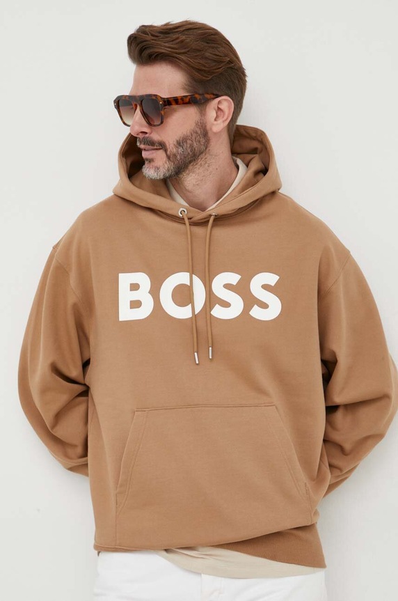 Bavlnená mikina BOSS béžová 50496661