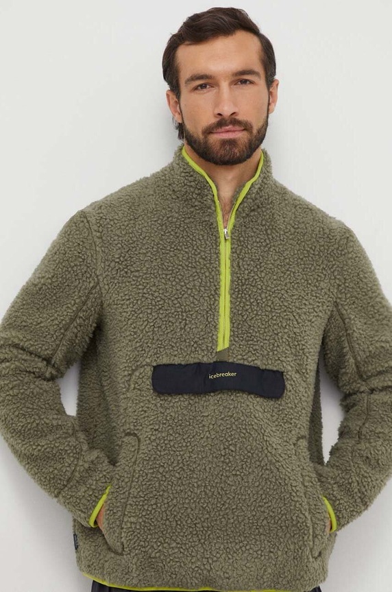 Sportovní mikina Icebreaker RealFleece Merino High Pile bez kapuce zelená IB0A56JUA621
