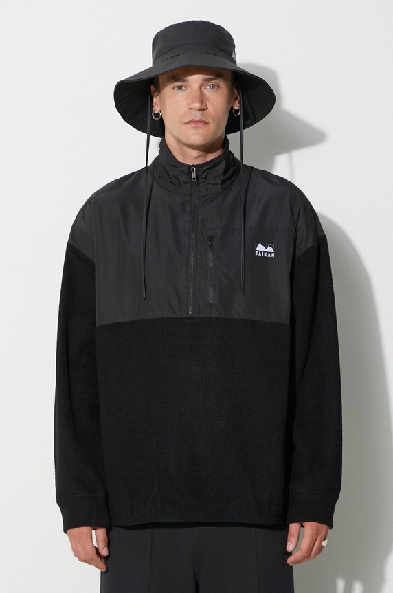 Taikan bluza bawełniana Polar Fleece Half nadruk czarny TK0013.BLK