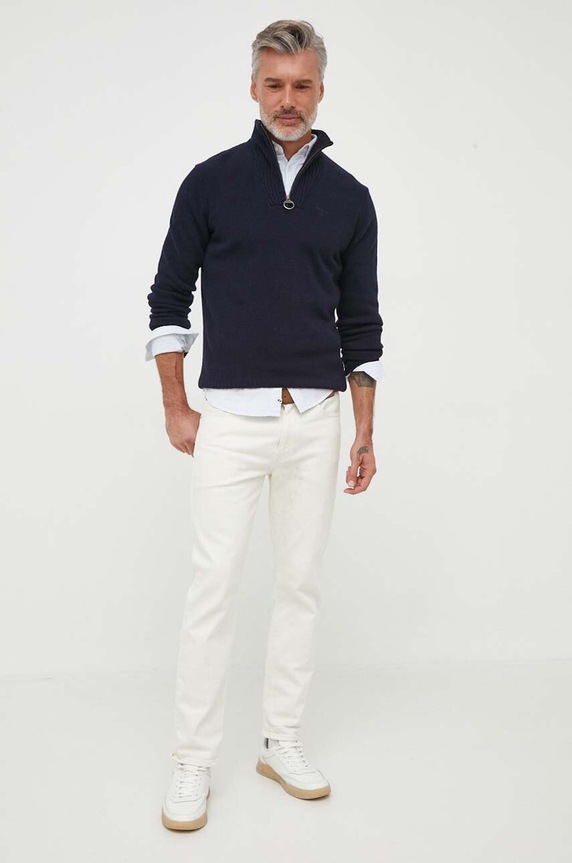 Barbour sweter męski wełniany MKN0339 granatowy AA00