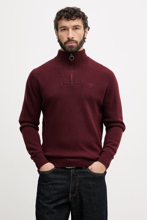 Barbour sweter męski wełniany bordowy MKN0339