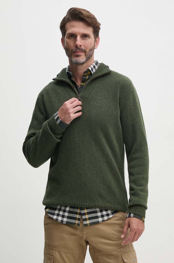 Barbour sweter męski wełniany wełna zielony MKN0339