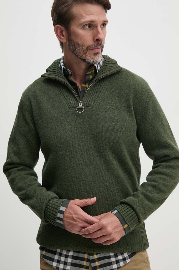 Barbour sweter męski wełniany zielony MKN0339