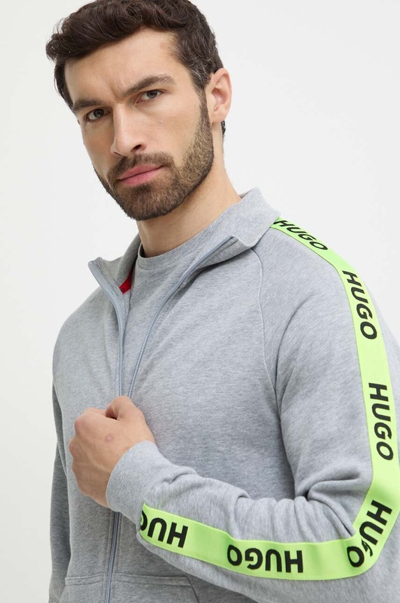 HUGO bluza bawełniana lounge aplikacja szary 50496985