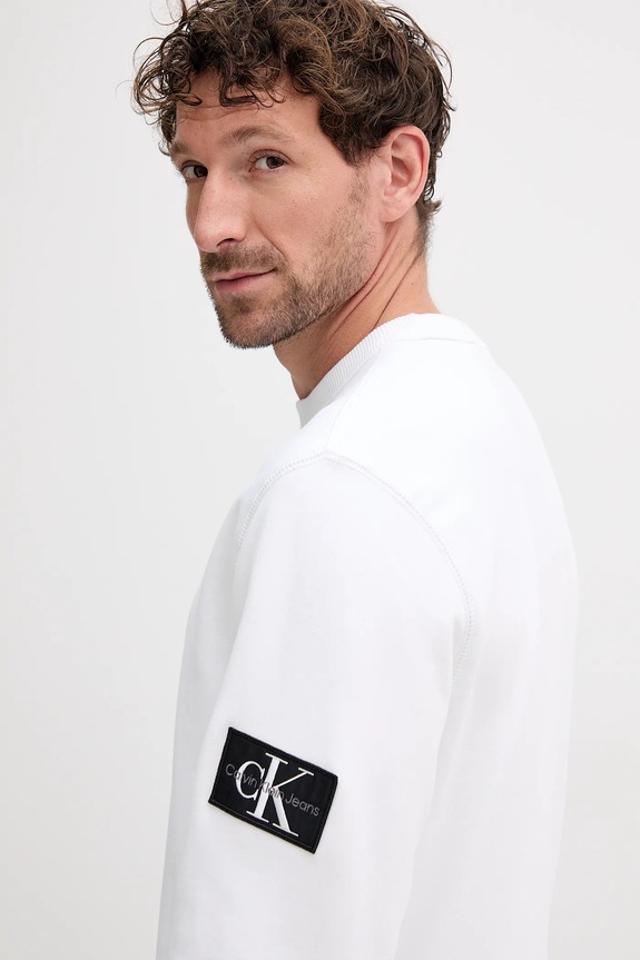 Bavlněná mikina Calvin Klein Jeans bílá J30J323426