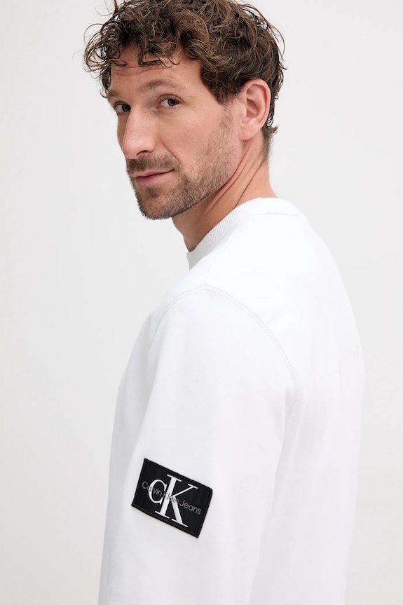 Bavlněná mikina Calvin Klein Jeans bílá J30J323426