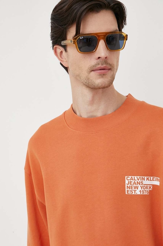 Calvin Klein Jeans pamut melegítőfelső narancssárga J30J324311